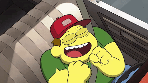Cartoon Character Wearing Red Hat With Simpson Patch GIF