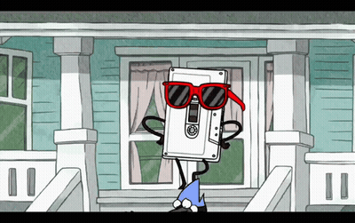 Cartoon Character Wearing Red Sunglasses And Cassette GIF