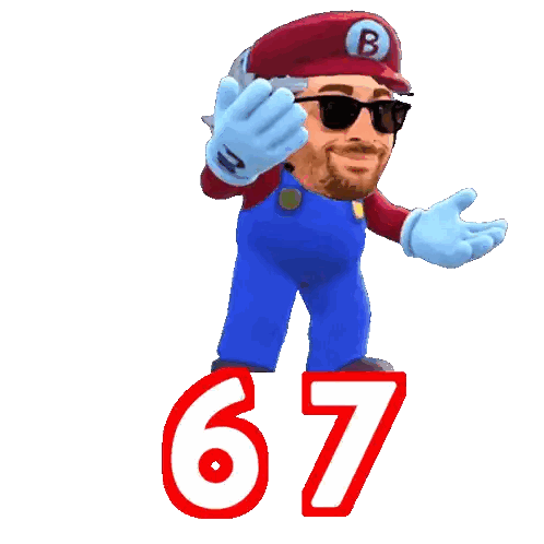 Cartoon Character Wearing Sunglasses And Hat Next To 67 Sticker