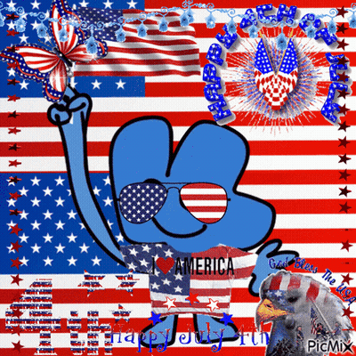 Cartoon Character Wearing Sunglasses And I Love America Shirt GIF