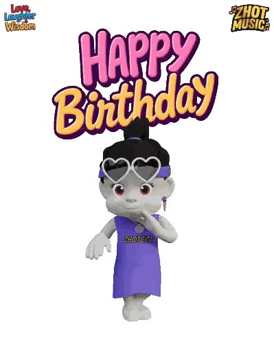 Cartoon Character Wearing Sunglasses And Purple Dress Happy Birthday Sticker