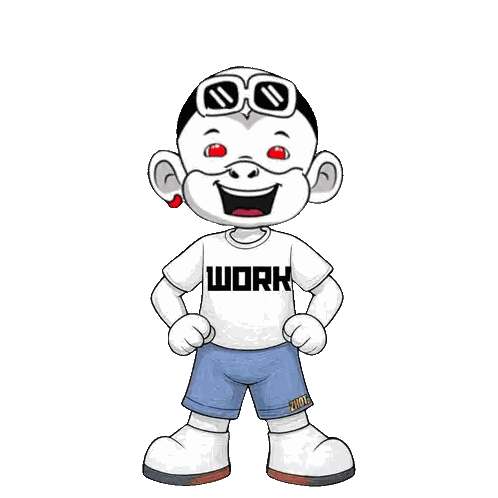 Cartoon Character Wearing White Shirt Saying Work Sticker