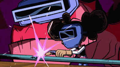 Cartoon Character Welding Pipe GIF