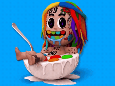 Cartoon Character With 69 On Face Sitting In Bowl Of Cereal GIF