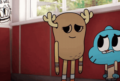 Cartoon Character With Antlers Next To Mr. Woz Sign GIF