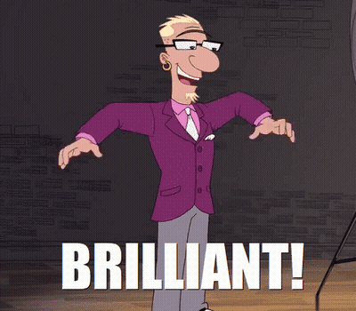 Cartoon Character With Arms Up Saying Brilliant GIF