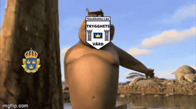 Cartoon Character With Badge Saying Stockholms Linn GIF