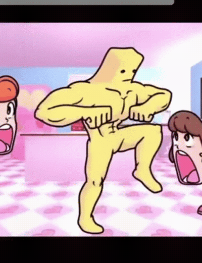 Cartoon Character With Bag On Head Standing With Two Women GIF