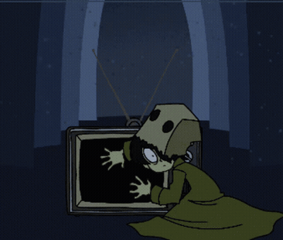 Cartoon Character With Bag On Head Watching TV GIF