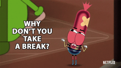 Cartoon Character With Bandage Says Why Don't You Take A Break GIF