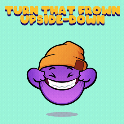 Cartoon Character With Beanie Saying Turn That Frown Upside-Down GIF