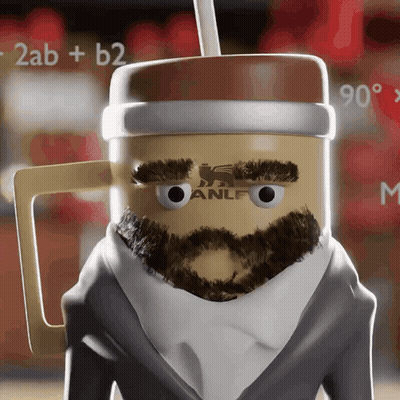 Cartoon Character With Beard And Cup Saying Anlf GIF