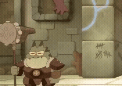 Cartoon Character With Beard And Hammer Standing Before Stone Wall GIF