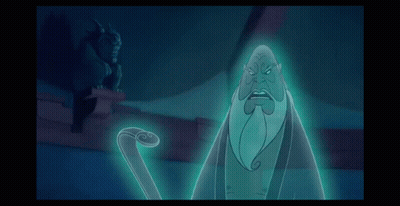 Cartoon Character With Beard Next To Gargoyle Statue GIF