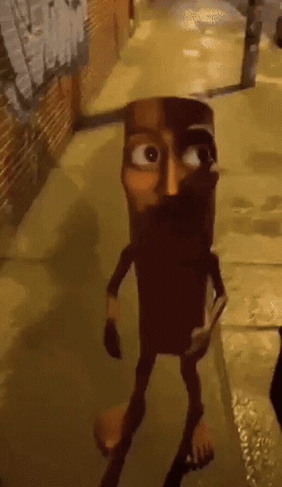 Cartoon Character With Beard Walking Down Sidewalk GIF
