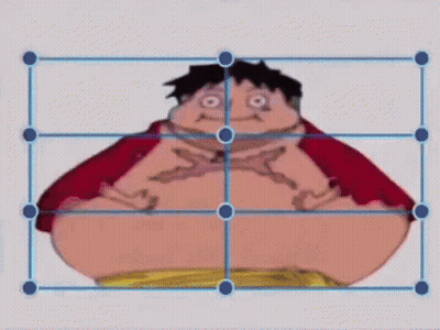 Cartoon Character With Big Belly Surrounded By Blue Squares GIF