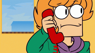 Cartoon Character With Big Eyes Talking On Red Phone GIF