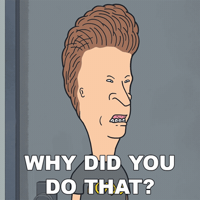 Cartoon Character With Big Head Saying Why Did You Do That GIF