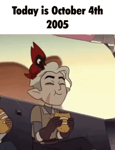 Cartoon Character With Bird On Head Eating Sandwich October 4 2005 GIF