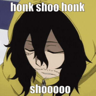Cartoon Character With Black Hair Saying Honk Shoo GIF