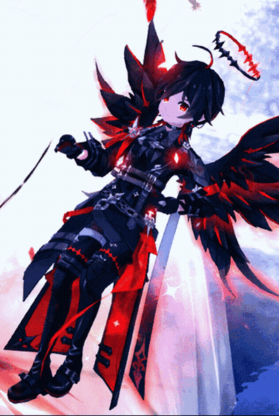Cartoon Character With Black Wings And Red Halo GIF