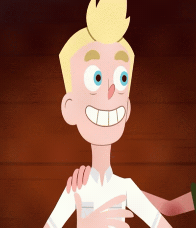 Cartoon Character With Blonde Hair And Blue Eyes Laying On His Back GIF