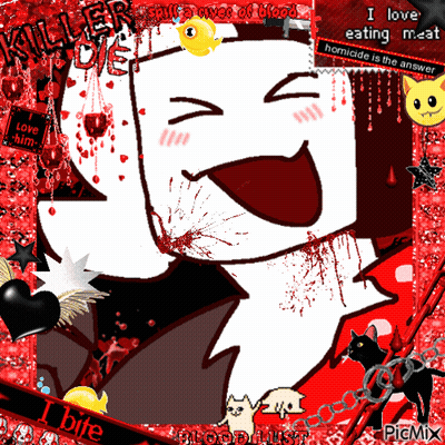 Cartoon Character With Blood And I Love Eating Meat GIF