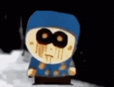 Cartoon Character With Blood Dripping From Eyes And Blue Hat GIF