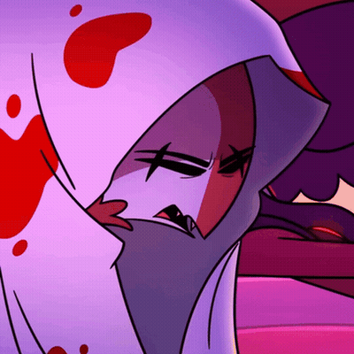 Cartoon Character With Blood on Face Purple Background