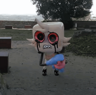 Cartoon Character With Blood Out Of Eyes Holding Stuffed Animal GIF