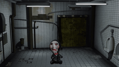 Cartoon Character With Bloody Face In Bathroom GIF