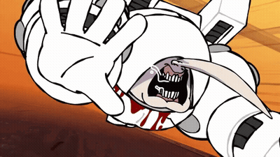Cartoon Character With Bloody Mouth Flying GIF
