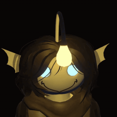 Cartoon Character With Blue Eyes And Light On Head GIF