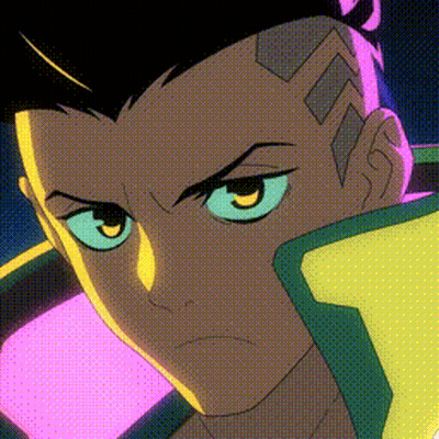 Cartoon Character With Blue Eyes And Shaved Head GIF