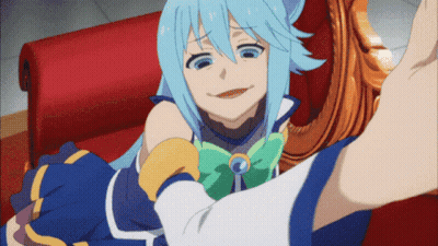 Cartoon Character With Blue Hair And Green Bow GIF