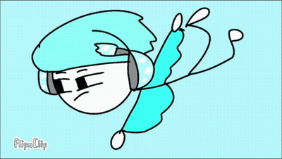 Cartoon Character With Blue Hair And Headphones Flying GIF