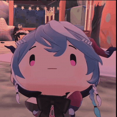 Cartoon Character With Blue Hair And Pink Eyes Making Funny Face GIF