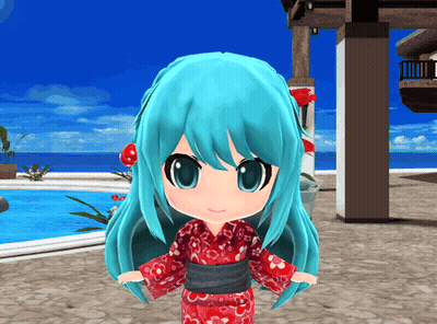 Cartoon Character With Blue Hair And Red Kimono GIF