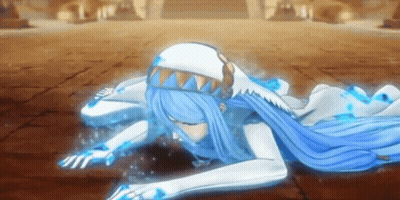 Cartoon Character With Blue Hair And White Gloves Laying Down GIF
