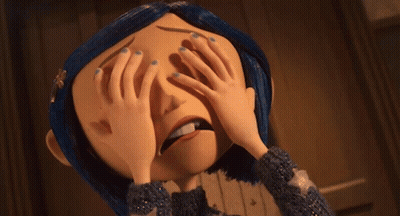Cartoon Character With Blue Hair Covering Face GIF