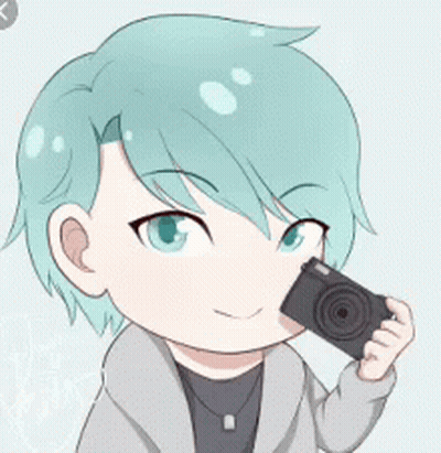 Cartoon Character With Blue Hair Holding Camera GIF