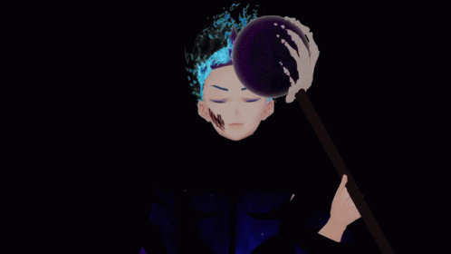 Cartoon Character With Blue Hair Holding Purple Ball GIF