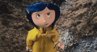 Cartoon Character With Blue Hair Holding Scissors GIF