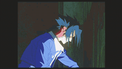Cartoon Character With Blue Hair Holding Sword GIF