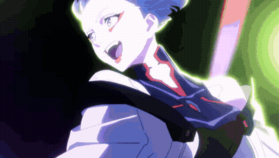 Cartoon Character With Blue Hair Holding Sword GIF
