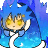Cartoon Character With Blue Hair In Blue Blanket Sticker