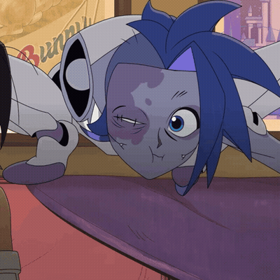 Cartoon Character With Blue Hair Laying On Floor GIF