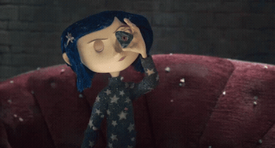 Cartoon Character With Blue Hair Looking Through Hand GIF