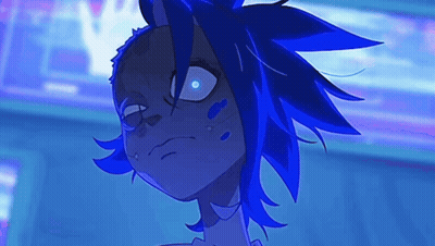 Cartoon Character With Blue Hair Making Face