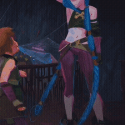 Cartoon Character With Blue Hair Next To Boy GIF